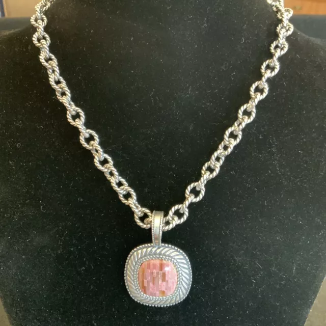 Designer Carolyn Pollack Southwest 925 Pink Rhodonite Pendant and 17” Necklace 3