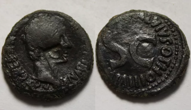Rare genuine Ancient Roman Coin Augustus AE AS 7BC Money mark