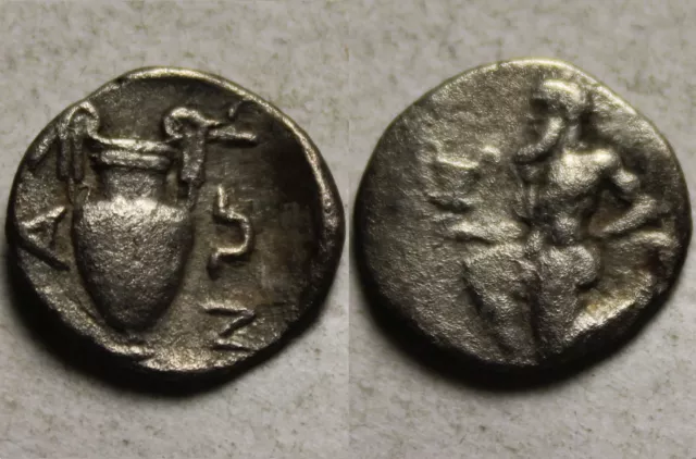 Genuine Ancient Greek Silver Coin pendant Thasos Thrace Obol 450BC Satyr amphora