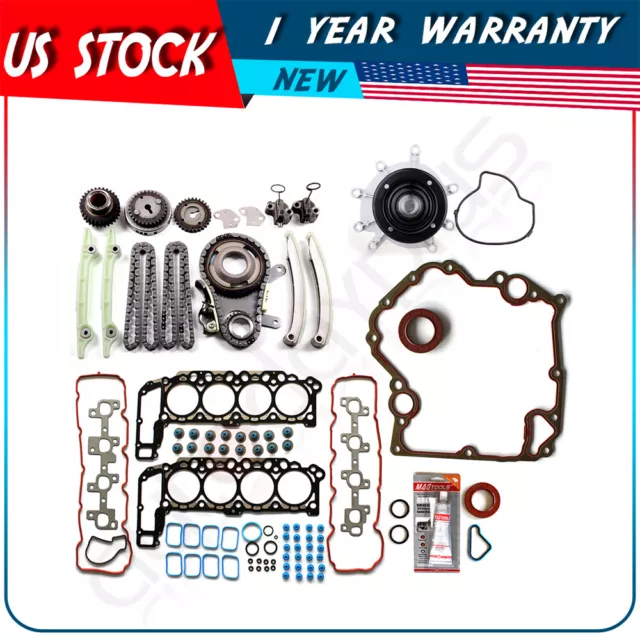 Head Gasket Set Timing Chain Kit Water Pump For 02-04 Dodge Ram 1500 SLT 4.7L