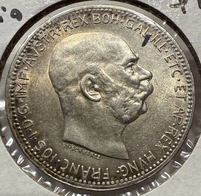 1908 AUSTRIA SILVER Coin 1 CORONA 60th Anniversary of Reign Franz