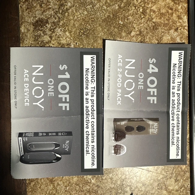 2 NJOY ACE Manufacturer's Coupons Exp 3/31/24 SAVE $5.00 Total $2.50