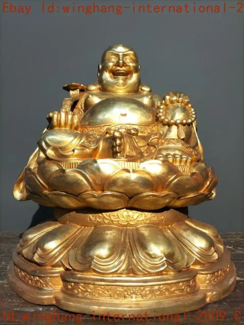 China Buddhism temple bronze Gilt Feng Shui wealth Maitreya Buddha statue