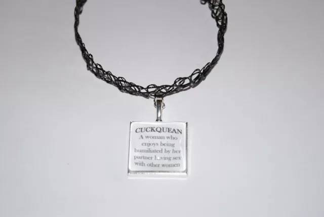 'CUCKQUEAN' Definition Black PVC Choker Necklace Jewellery Submissive Wife Sub