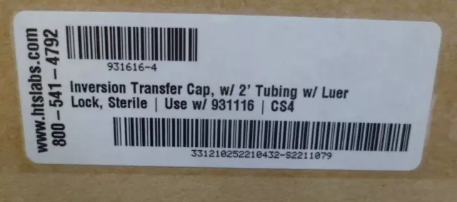 HTSLabs Inversion Transfer Cap W/2’ tubing w/luer lock Sterile Use w/93116 CS4