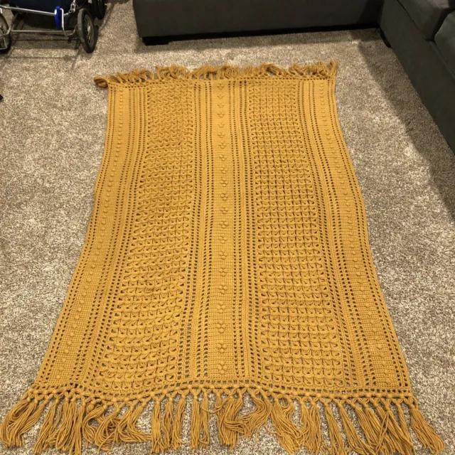 Primitive MUSTARD LOVERS KNOT THROW Woven Coverlet Afghan Blanket 70” X 45”
