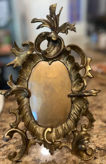 Antiq Rococo Art Nouveau Cast Easel Frame Mirror Nat Brass & Iron Works NB & IW