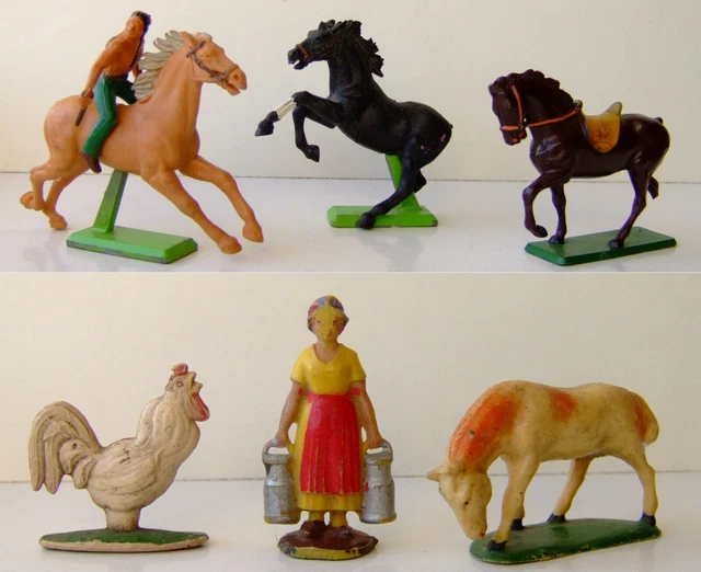 Lot De 19 Figurines Anciennes STarlux – Soldats Indiens, Chevaux, Fermiers – Vintage