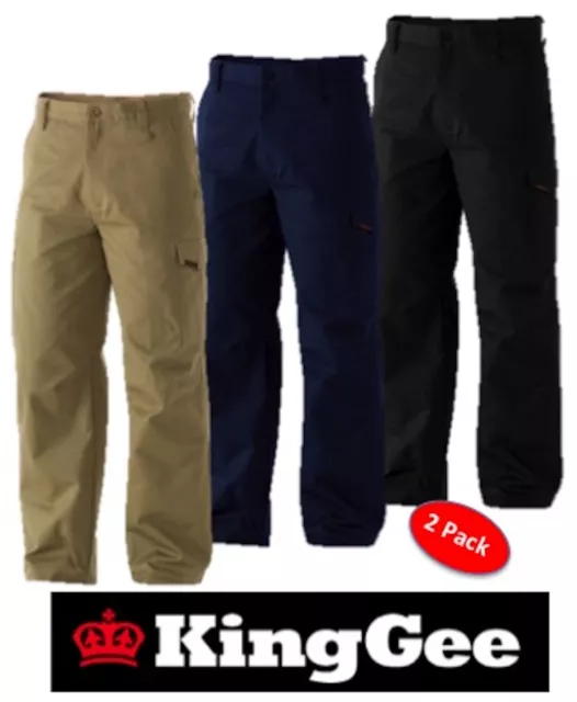 King Gee - 2 Pairs - Mens " Workcool"  Cotton Drill Cargo Work Pants - K13800