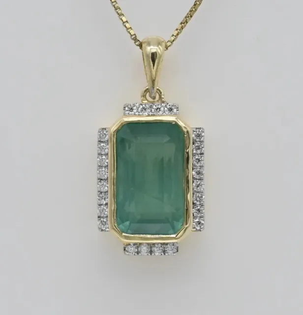 7.02 Carat Colombian Emerald & Diamond Pendant Necklace in 10K Yellow Gold Over