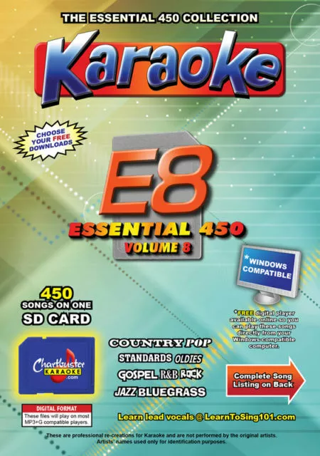 Karaoke Chartbuster Essential 450 Songs SD-Card Vol-8 Country,Standars,R&B,Rock