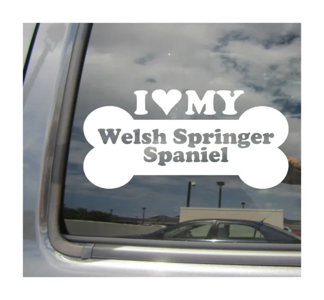 I Heart Love My Welsh Springer Spaniel - Dog Bone Car Vinyl Decal Sticker 14022