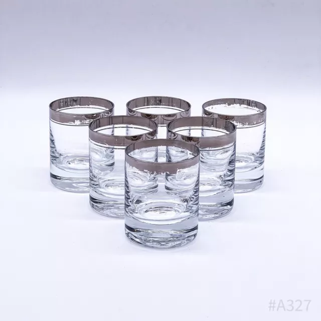 6er Juego Vintage Vasos de Chupito Con Borde de Plata de Cristal 6 Pieza