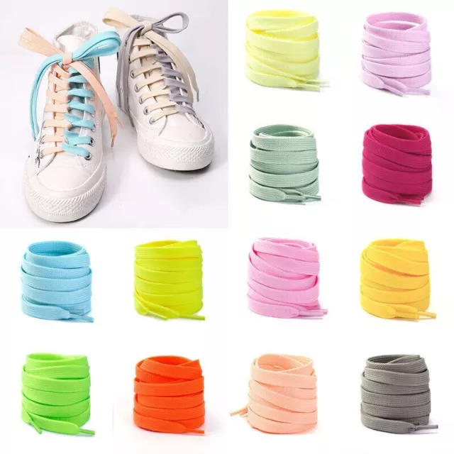 Shoe Laces Pair Flat Coloured Boot Ties Short Long Kids Adult Trainer 8mm Wide
