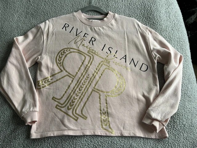 Girls River Island Pink Gold Black Cropped Jumper Age 11-12 years