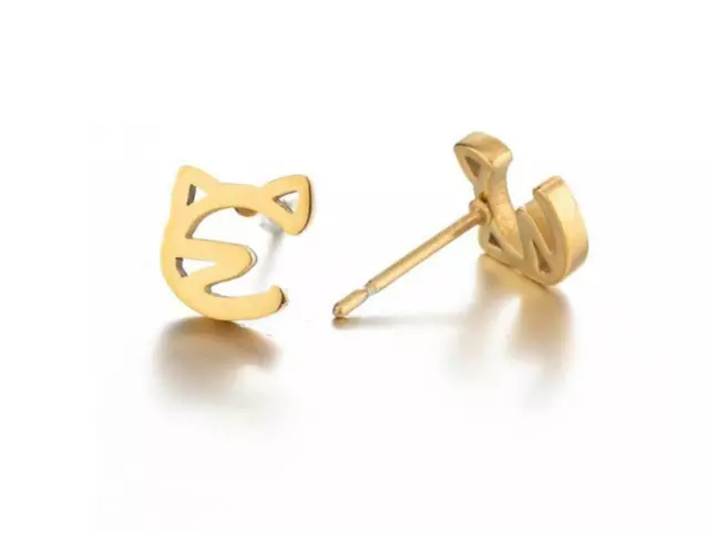 Tiny Titanium Steel Gold Cat Kitten Stud Earring