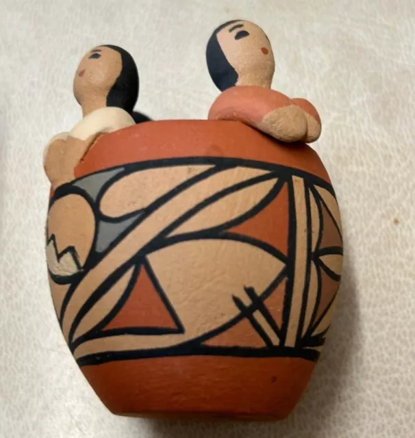 Native American Jemez Pueblo Friendship Storyteller Bowl Signed Santana Seonia