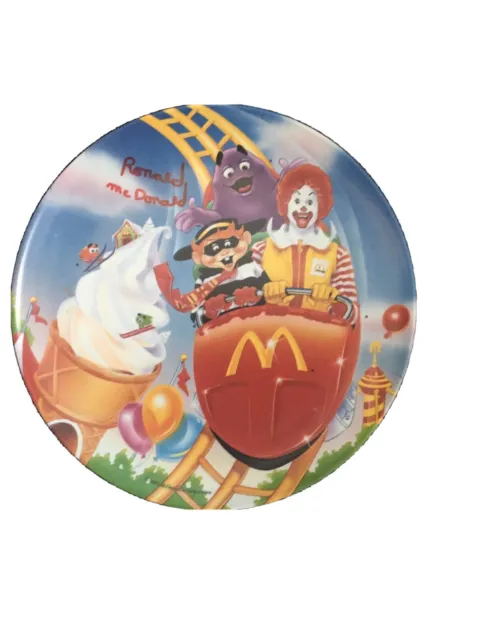 McDonalds Plastic Plate 1993 Round Melamine Amuzement Park Roller Coaster Signed