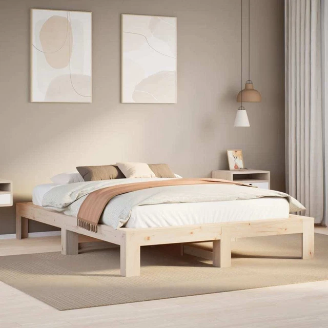 BED FRAME WITHOUT Mattress 140x200 cm Solid Wood Pine £410.72 PicClick UK