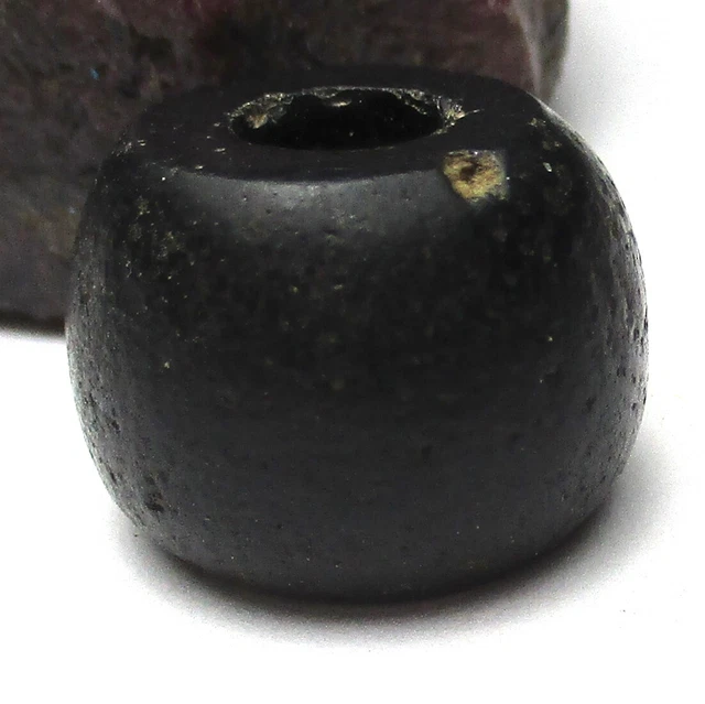 RARE GORGEOUS OLD TRANSLUCENT BLACK DUTCH DOGON ANTIQUE BEAD 12mm x 15mm