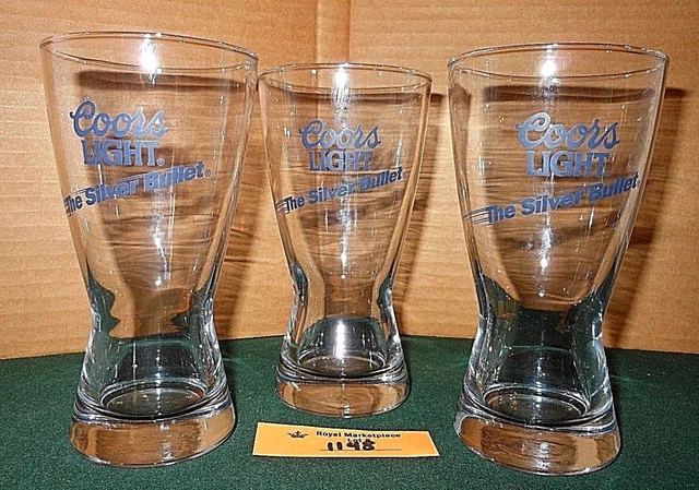 3 vtg COORS LIGHT SILVER BULLET Libbey Pilsner Beer Drink Glasses TAVERN PUB