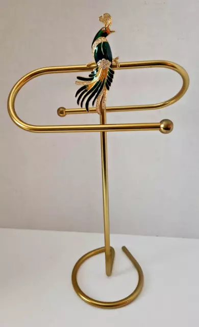 Enameled Peacock Detailed Double Finger Tip Towel Holder