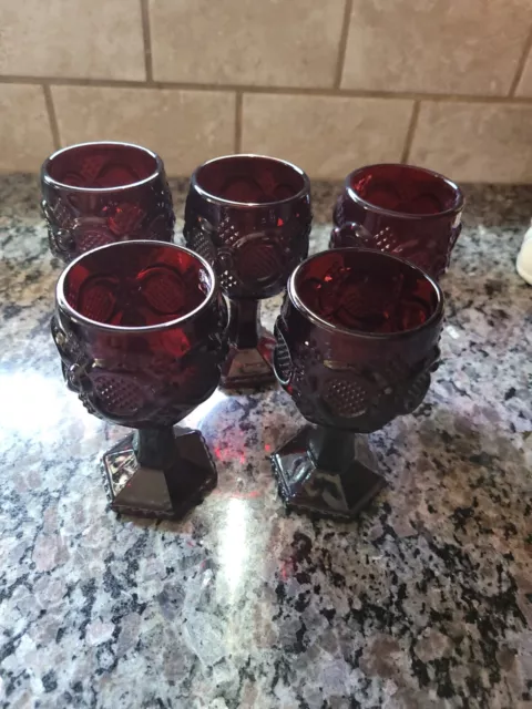 VINTAGE Avon Ruby Red 1976 Cape Cod 4.5"  Wine / Cordial Glass Goblets (5)