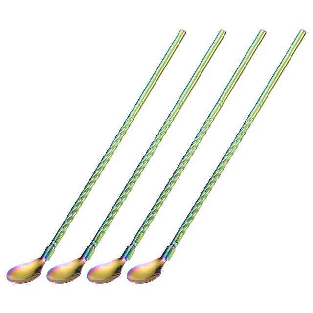 4Pcs 8.6" Stainless Steel Spoons Straws Reusable Twist Handle Spoon, Colorful