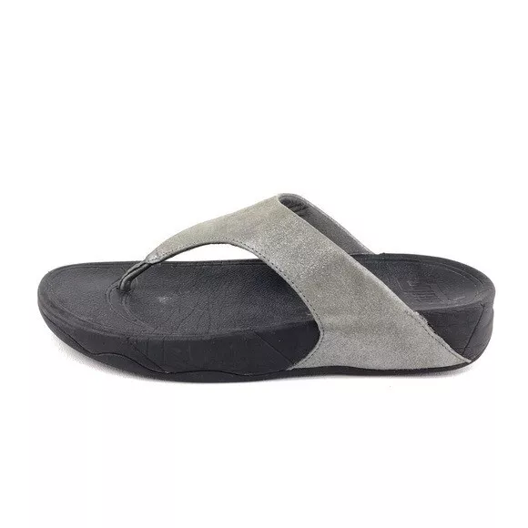 FitFlop Lulu Shimmersuede Thong Sandals Womens Size 8 EUR 39 Pewter Summer Beach