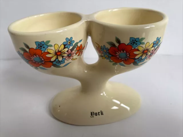 Vintage Double Eggcup- souvenir of York - Buckfast Devon Double Egg Cup