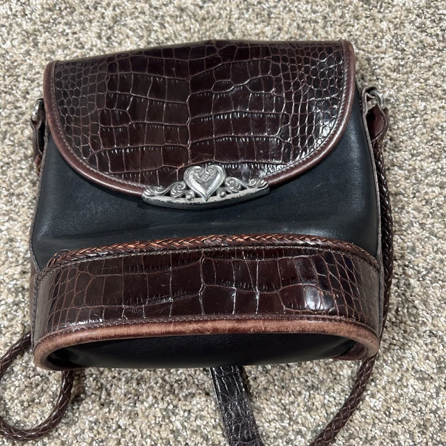 Brighton Vintage Brown Croc Embossed Leather Bucket Crossbody Handbag Purse 1996