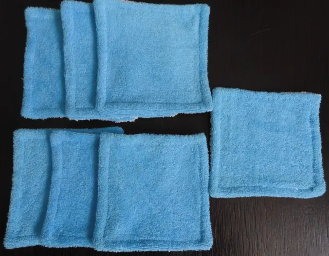 Lot de 7 lingettes lavables en tissu éponge couleur bleu/blanc