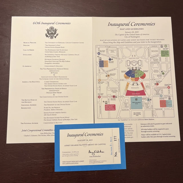 60TH PRESIDENTIAL INAUGURATION Ticket 1/20/2025 Trump Blue Map Program