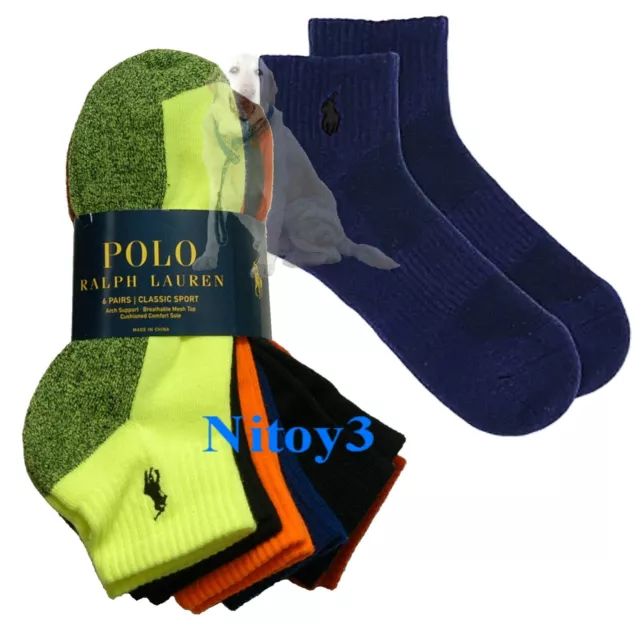 Polo Ralph Lauren Classic Sport Performance Low Cut Socks-Men 6-Pack Size: 6-12"