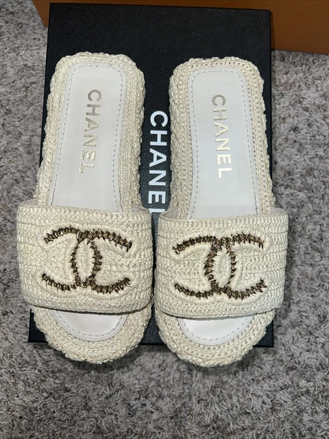 Chanel discount raffia mules