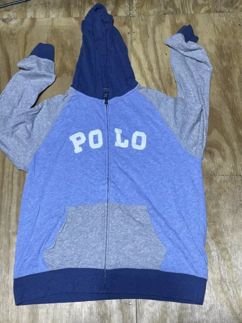 polo ralph lauren hoodie youth xl Blue Gray Full Zip B3
