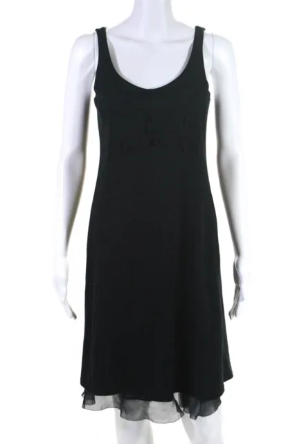 Eileen Fisher Women's Scoop Neck Silk Blend Sleeveless Midi Dress Black Size XS