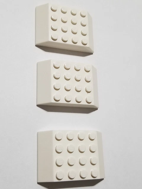 Lego 3 Replacement Pieces Parts 4x4 White Base Bricks with Slanted Angled Sides