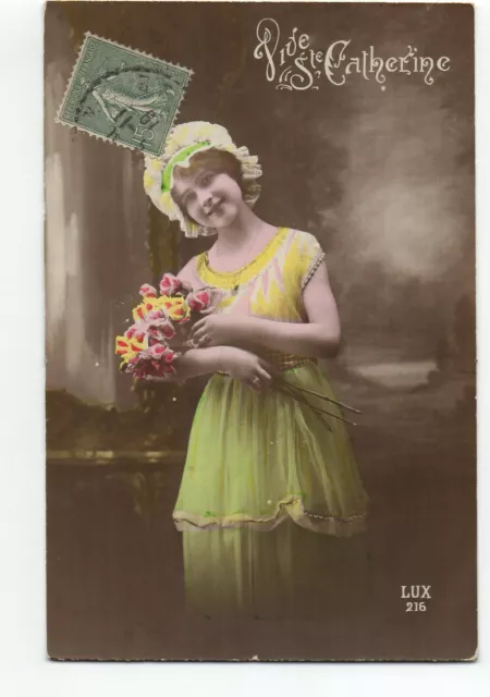 Carte Fantaisie - Old Postcard - Sainte CATHERINE - Jeune fille au bonnet jaune