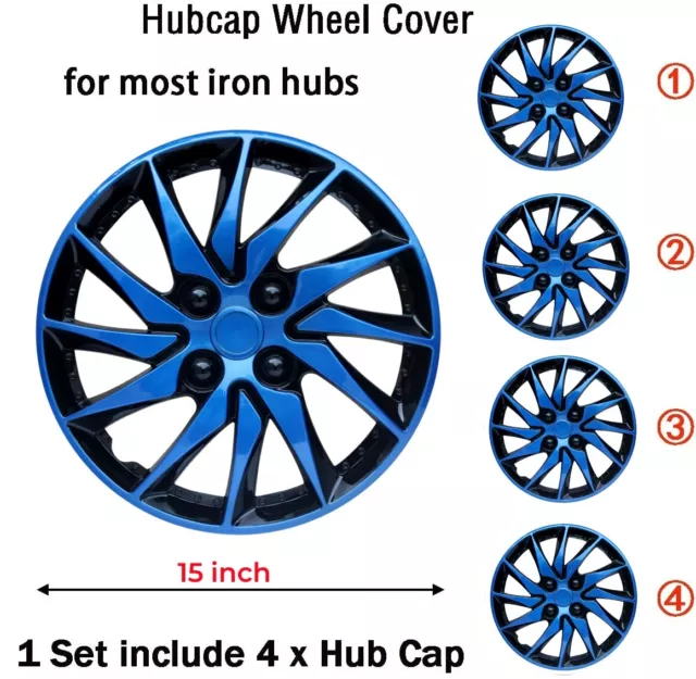 15" Blue Set of 4 Wheel Covers Full Rim Hub Caps fits Kia Malibu Mazda R15 Tire