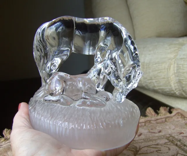 VTG Italian Rock Crystal Mare with Foal Paperweight.Figurine.Label RCR.14cm Tall