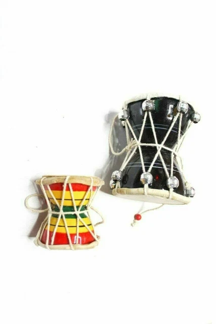 Pair Of Damru Musical Instrument Folk Percussion Musical Instrument 3,4'' Gift