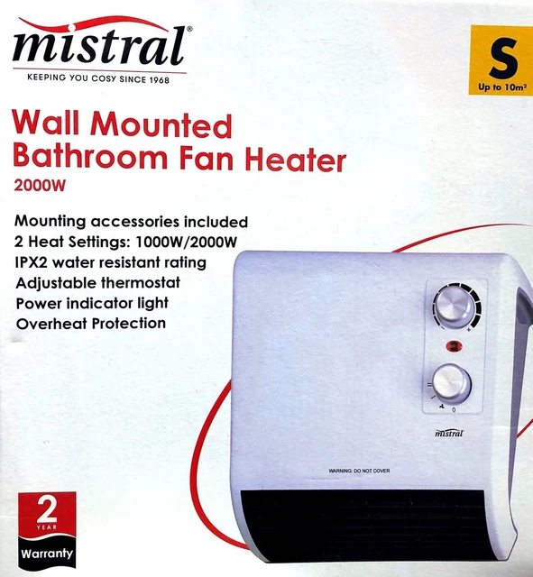 MISTRAL 2000W WALL Mounted Bathroom Fan Heater - White $94.99 - PicClick AU