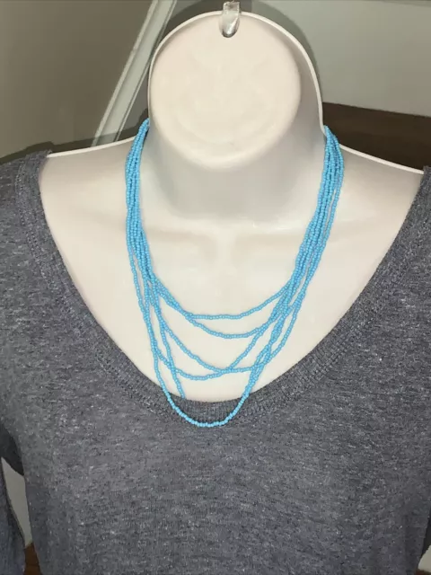 Brand New J.CREW Dainty turquoise layered seed bead necklace statement💗175