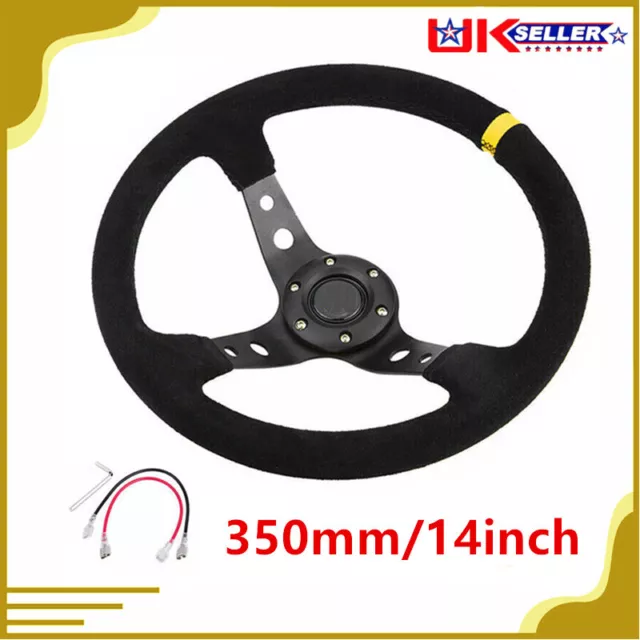 350mm Sport Racing Steering Wheel Deep Dish SPC Rally Suede Leather High Quality