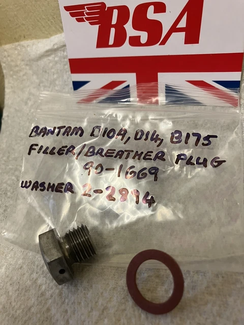 BSA BANTAM D10A, D14,B175 Gearbox Filler/Breather Plug Complete 90-1669 ...