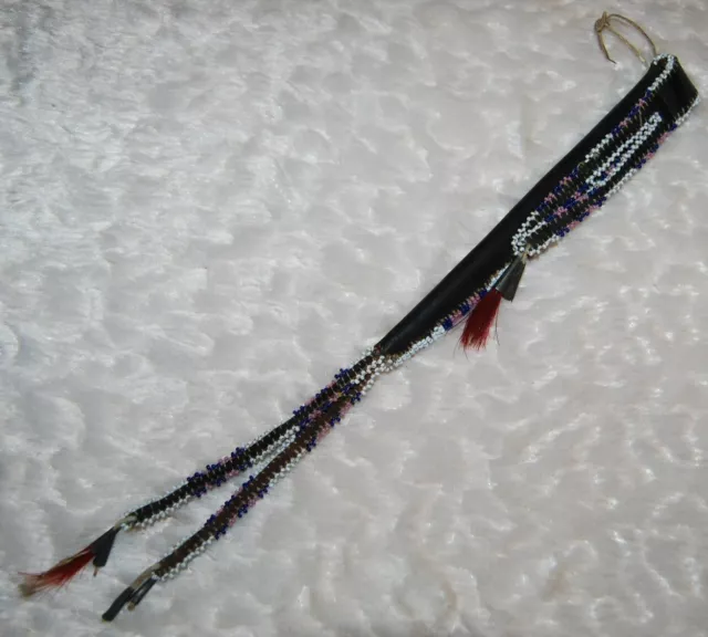 Native American Apache Awl Case beaded on Harness leather 1890-1910, 13" long