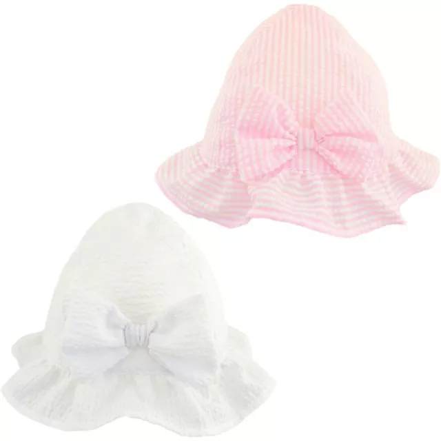 Baby Sun Hat with Bow Girls Summer Cotton Bucket Cap Frilly Wide Brim 0-18 Month