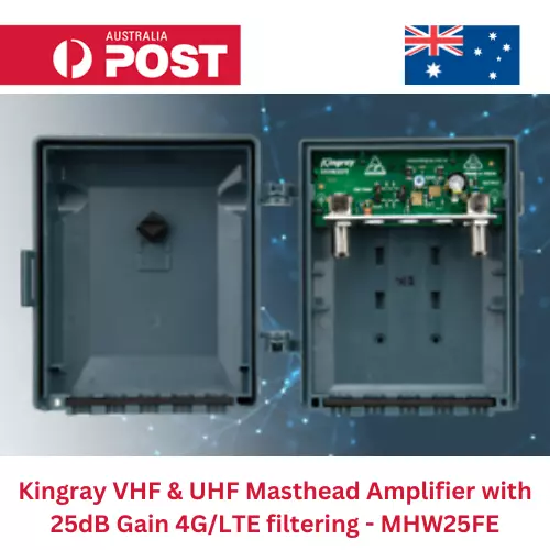 Kingray VHF & UHF Masthead Amplifier with 25dB Gain 4G/LTE filtering - MHW25FE