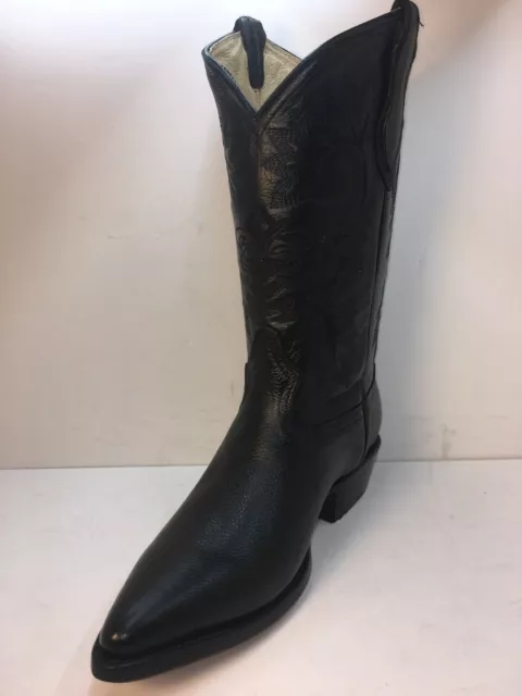 Men's Cowboy Black Boots 100% Genuine Leather Western  J Toe Bota Vaquera Piel